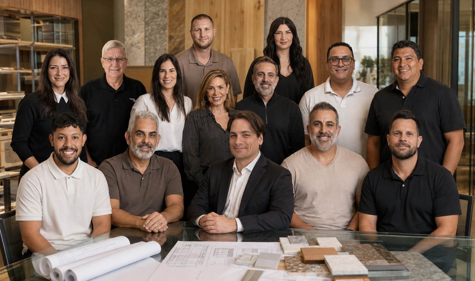 The RENOVA team gathered around a glass conference table in the Boca Raton office