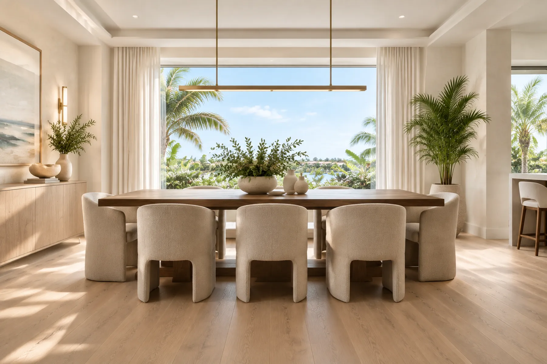 Completed South Florida whole-home renovation with custom built-ins and garden views
