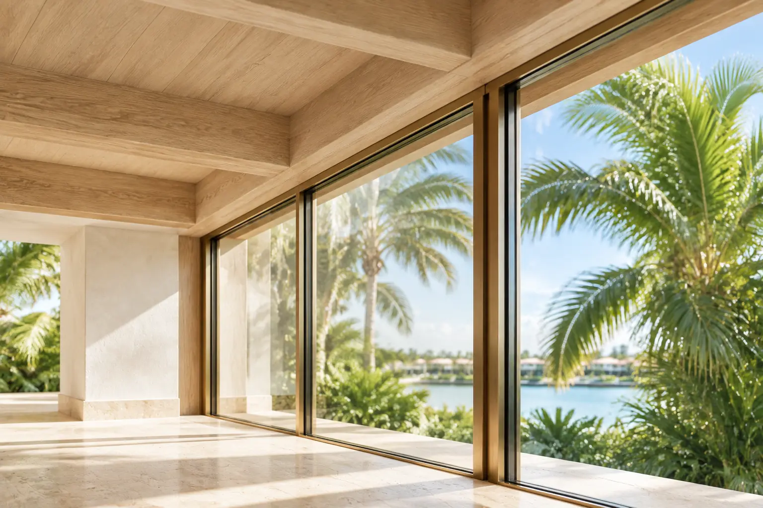 Completed home addition connecting a refined interior to a covered South Florida terrace