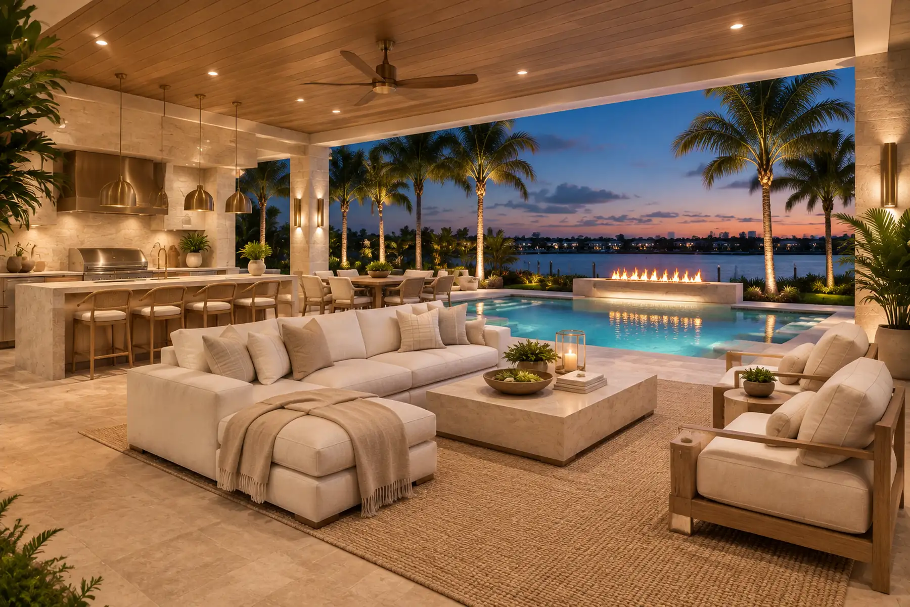 Contemporary South Florida custom residence with tropical landscaping and poolside architecture