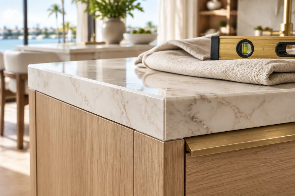 Completed South Florida renovation with coordinated millwork, lighting, and open living spaces
